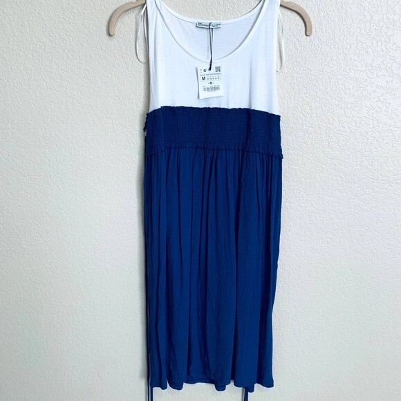 ZARA Blue dress sleeveless around neck relax summer dress size M - Picture 1 of 5